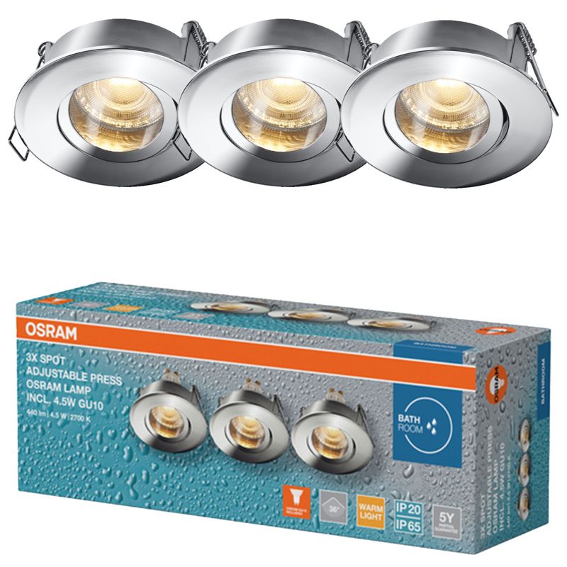 Oprawa Podtynkowa Osram Set Recess LED Oczko Spot IP65 Okrągła GU10 4.5W 320lm 2700K Chrom 3 szt.