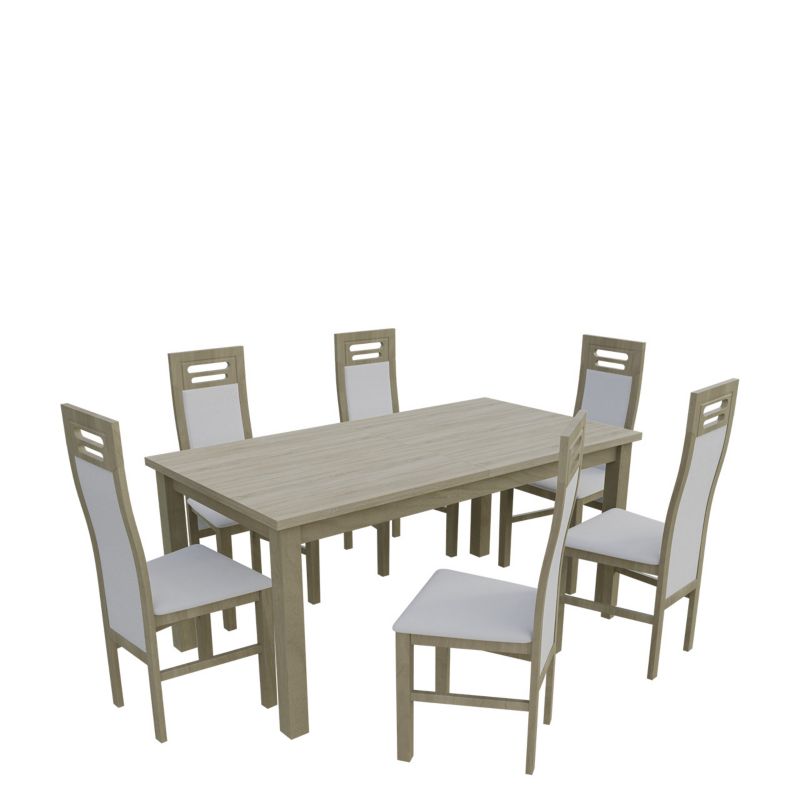 Zestaw RO22 MIRJAN 24 Stół rozkładany S18-L 80x160/200 + 6 krzeseł K65 dąb sonoma + biała ekoskóra 1 kpl.