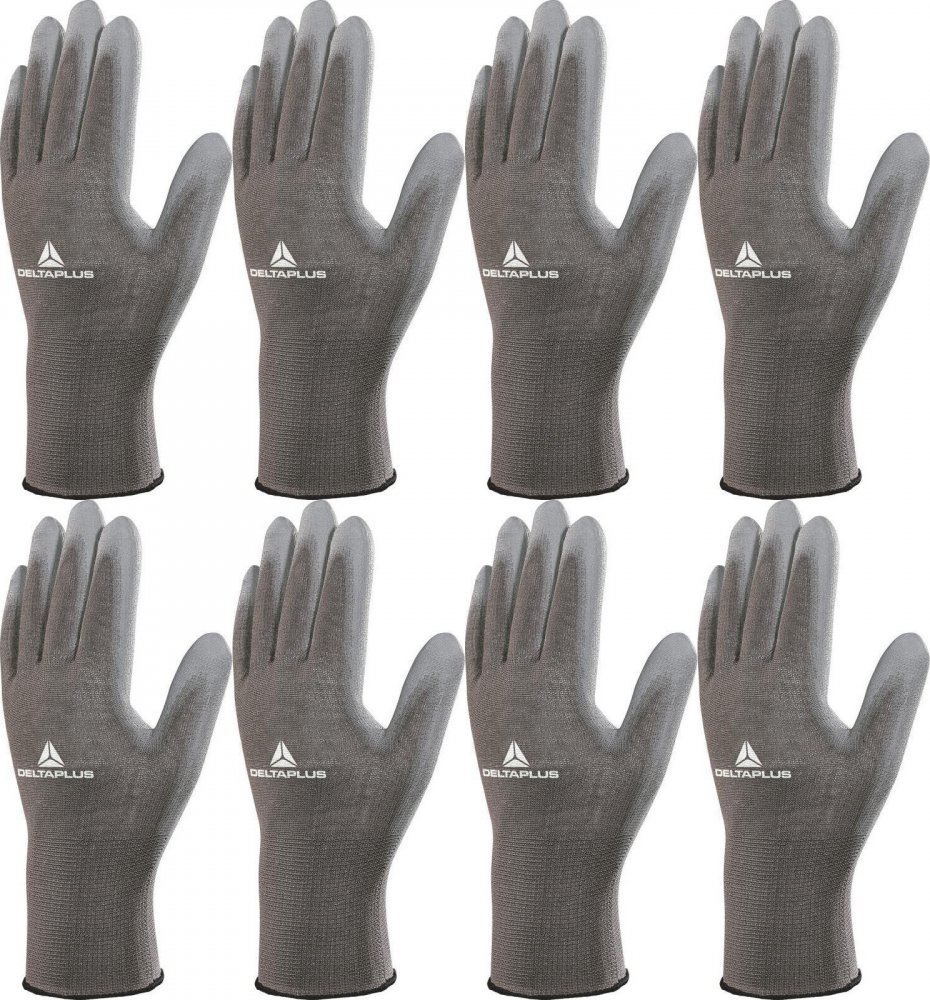 8x Rękawice robocze Delta Plus, dziane, rozmiar 6, 1 para, szary