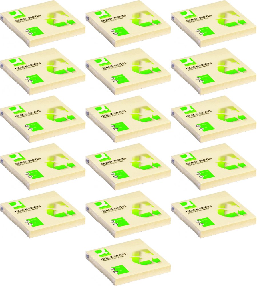 16x Karteczki samoprzylepne Q-Connect 100% Recycled, 76x76mm, 100 karteczek, żółty