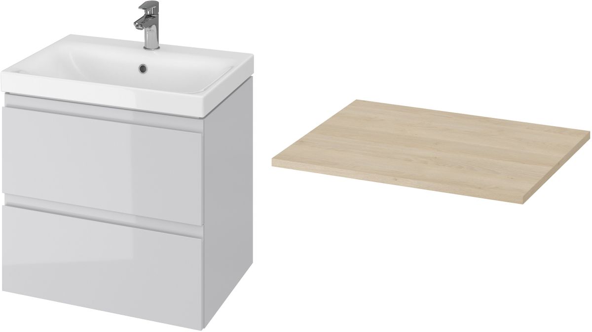 Cersanit Moduo zestaw 60 cm szafka podumywalkowa z blatem szary/dąb (S590022, S929009)