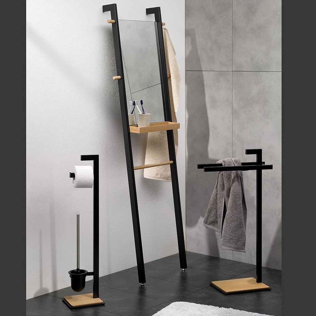 Kela Oak stojak na papier toaletowy ze szczotką WC czarny/drewno 24260 - Wysyłka w 24h