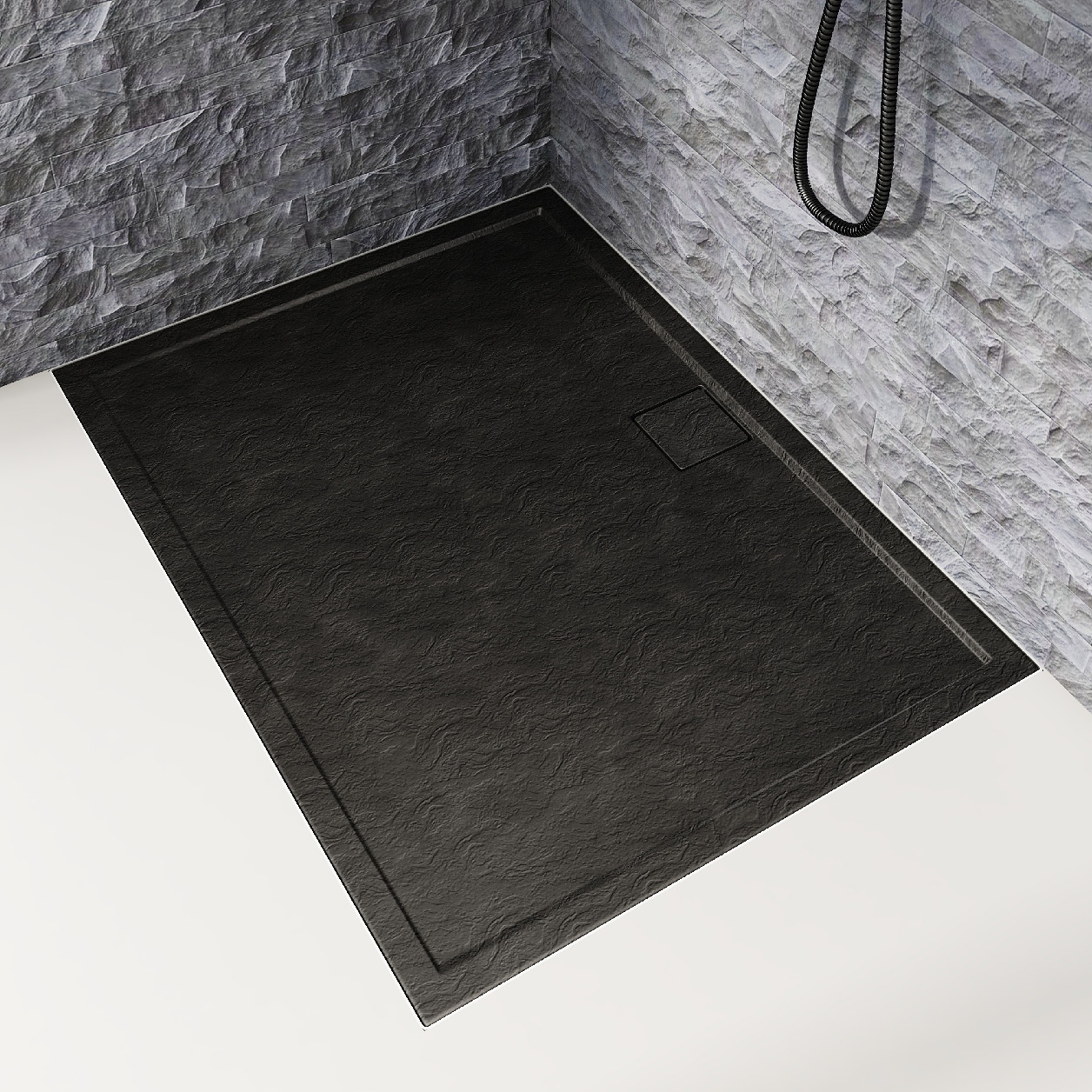 Schedpol Omega Black Stone brodzik 120x90 cm prostokątny Stonicryl struktura czarnego kamienia 3.0451/C/ST
