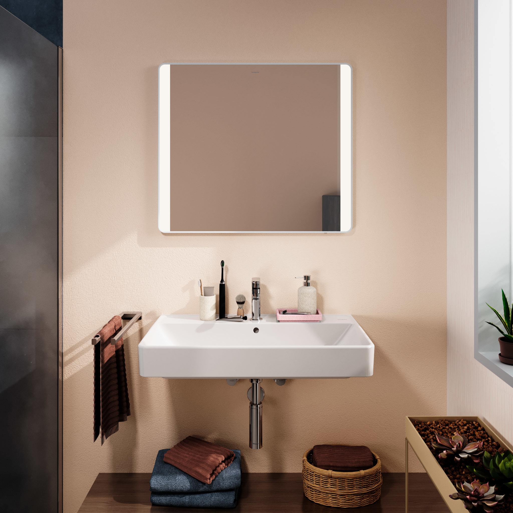Hansgrohe Xarita Lite Q lustro 80x70 cm prostokątne z oświetleniem biały mat 54976700