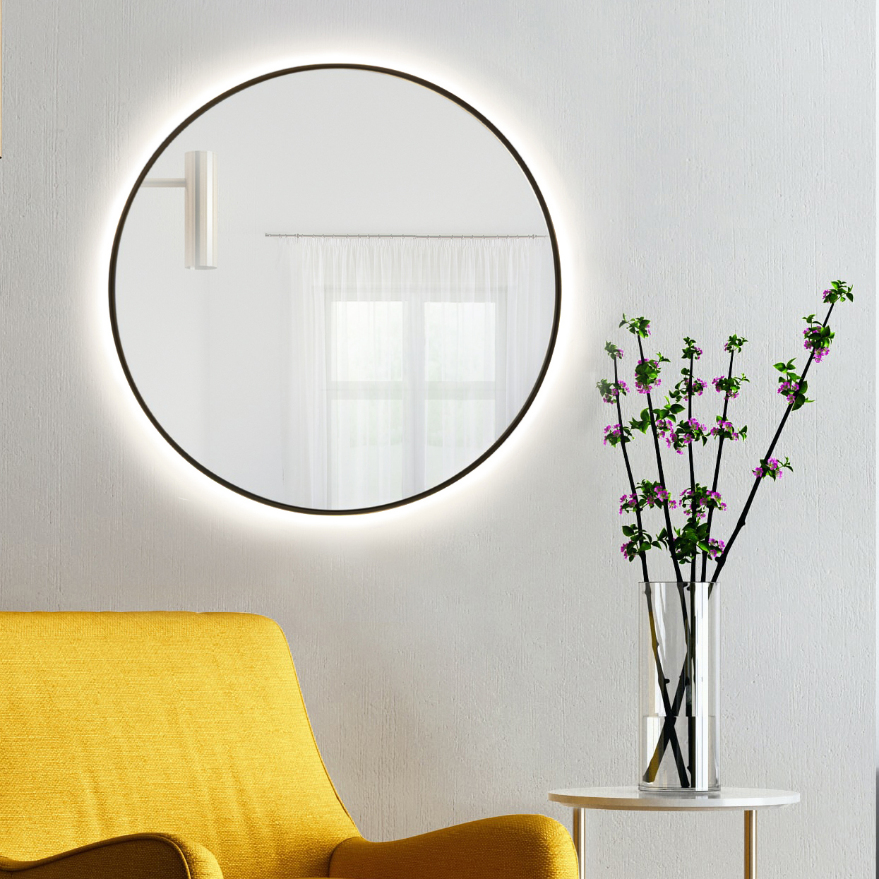 Baltica Design Bright lustro 80x80 cm czarne barwa neutralna z matą grzewczą