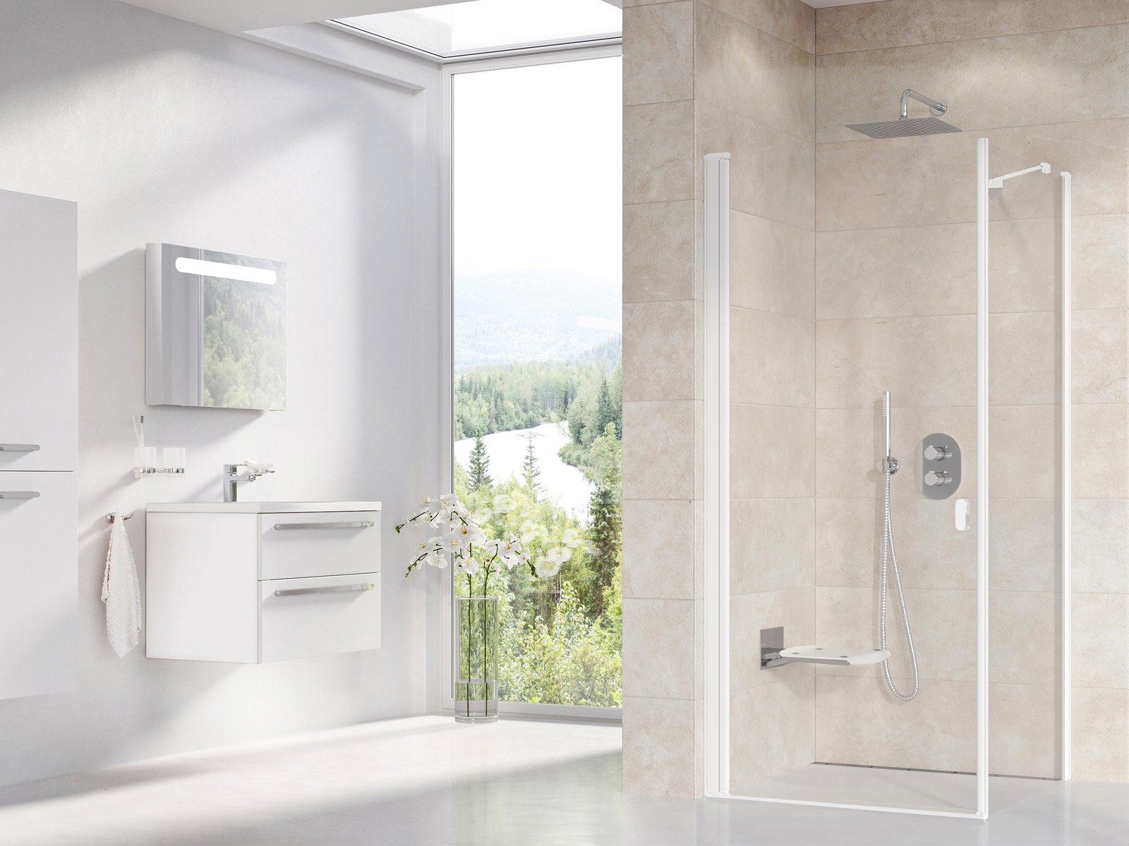 Ravak Chrome CRV1-90 drzwi prysznicowe 90 cm częściowe 1/2 biały mat/szkło przezroczyste 1QV70E01Z1