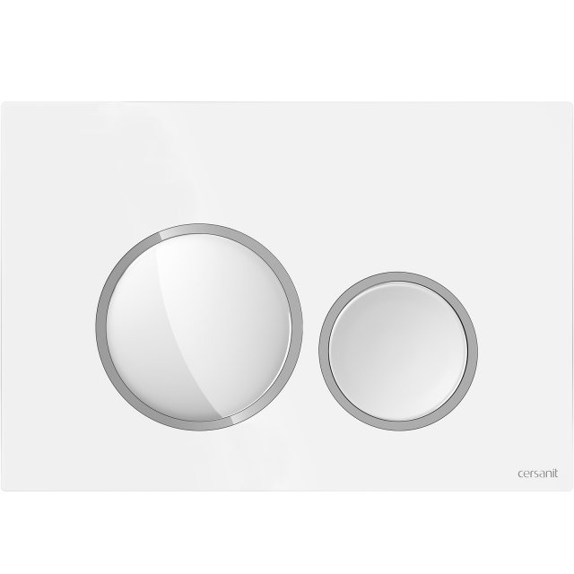 CERSANIT Przycisk spłukujący do WC LUNA biały błyszczący, ring chrom