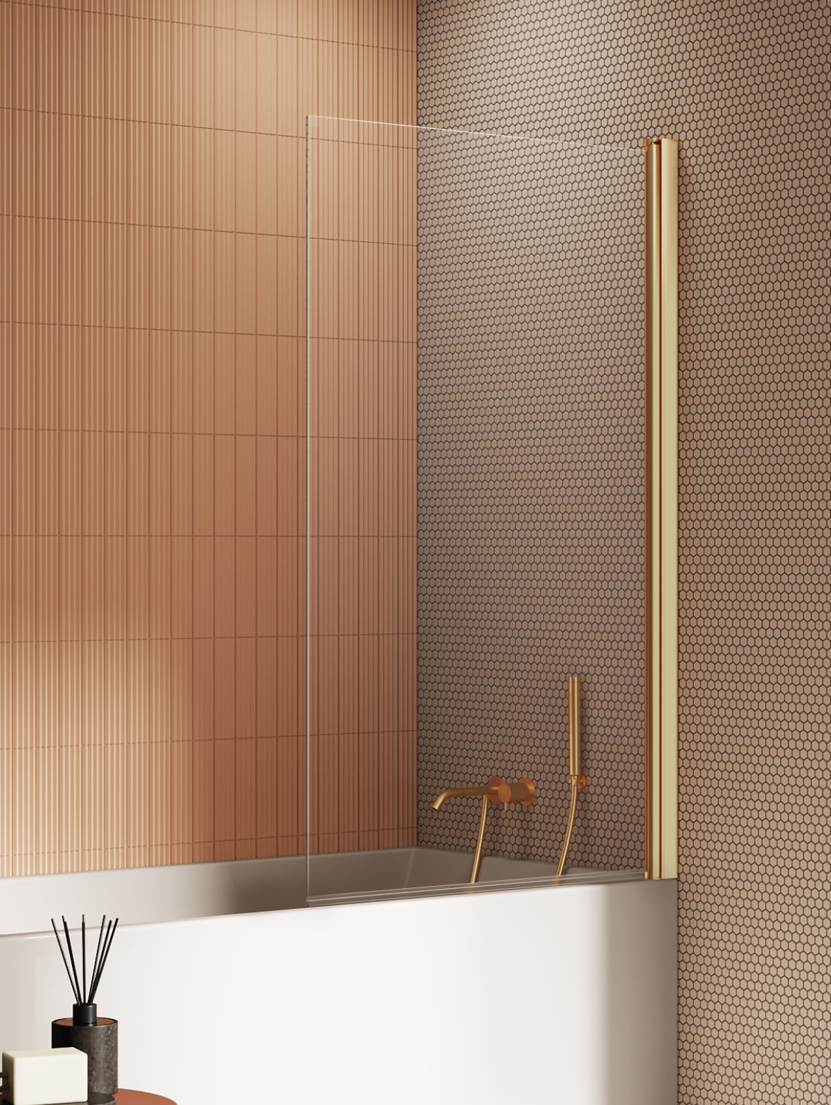 Darmowa Dostawa - Parawan nawannowy 80 cm 1-częściowy złoty szczotkowany/szkło przezroczyste New Trendy New Soleo Gold Brushed P0180