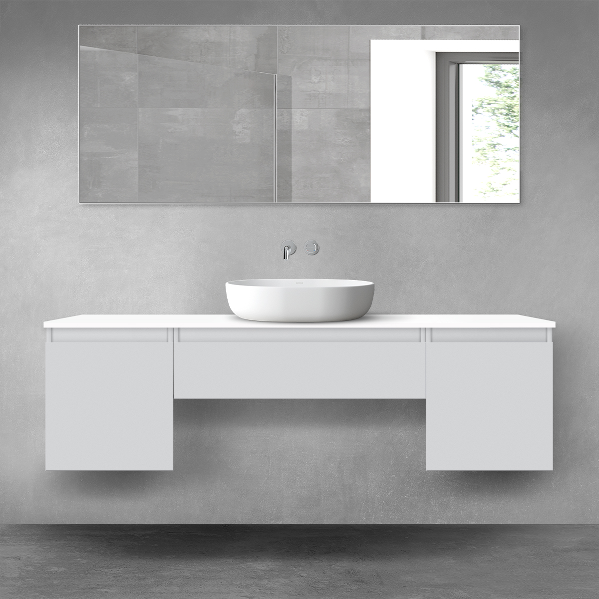 Darmowa Dostawa - Zestaw mebli łazienkowych 160x46.4x48.6 cm podumywalkowa wisząca biała-szara Oltens Vernal 68393700