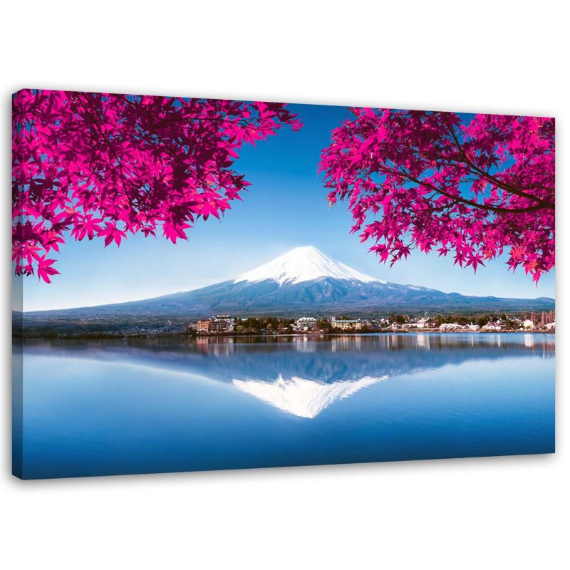 Obraz na płótnie Feeby Góra Fuji jezioro i różowe liście 30x20cm 1szt