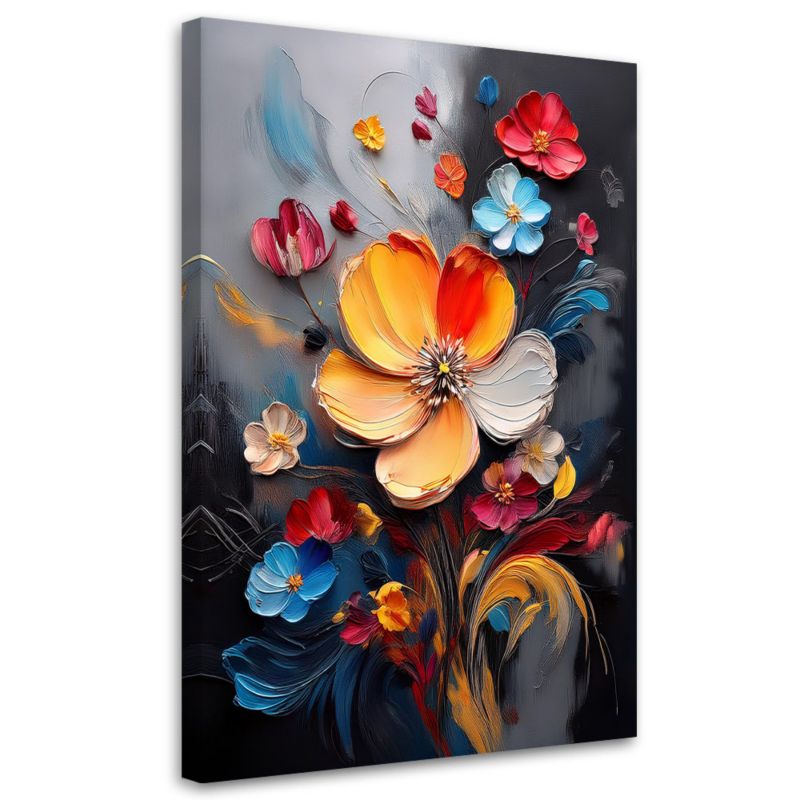 Obraz na płótnie Feeby Kolorowe Kwiaty Malowane 80x120cm 1szt
