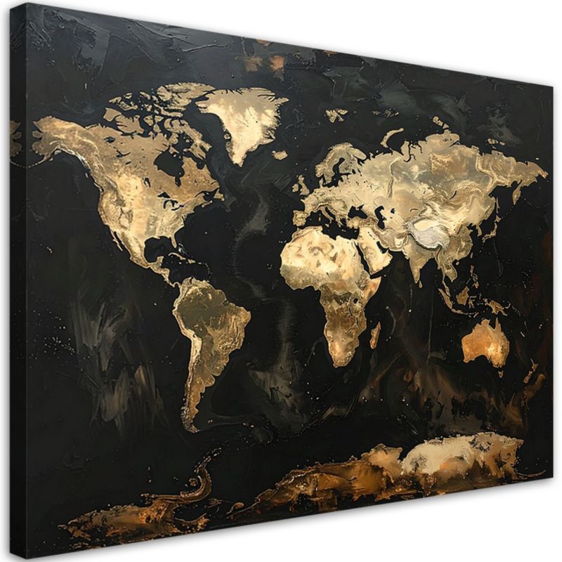 Obraz nowoczesny do salonu biura loftu Feeby Złota mapa świata 45x30cm 1szt