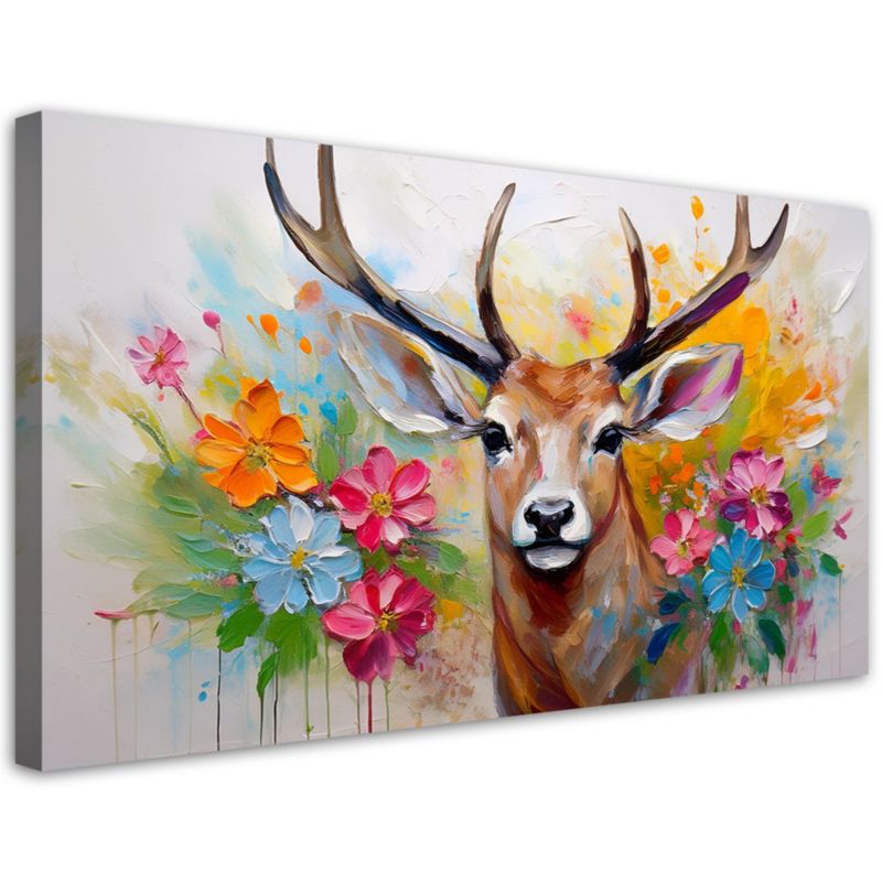 Obraz na płótnie Feeby Jeleń Kwiaty Abstrakcja Zwierzeta 80x40cm 1szt