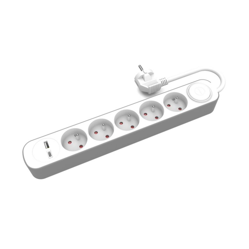 Przedłużacz domowy HAND 3 m 5 gniazd USB z wyłącznikiem biało-szary 1 szt.