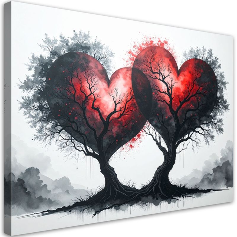 Obraz czarno biały do sypialni salonu Feeby Drzewa z serca 90x60cm 1szt