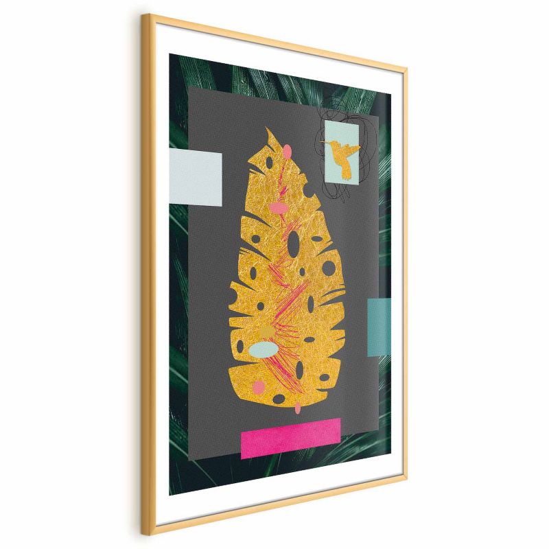 Plakat Artgeist złotą liść 60x90 cm z ramą złotą z marginesem 1 szt