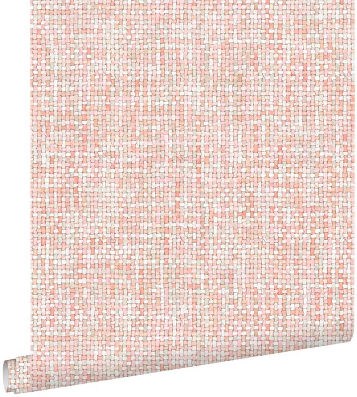 Tapeta ESTAhome tkana lniana tekstura brzoskwiniowo-pomarańczowo-różowym 53 cm x 10.05 m - 1 rol.