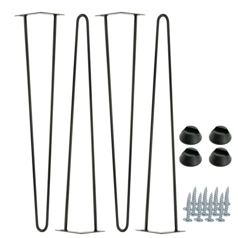 Zestaw 4 nóżek meblowych B&B typu Hairpin wysokość 71 cm 2 pręty kolor czarny ze stopkami plastikowymi 4 szt