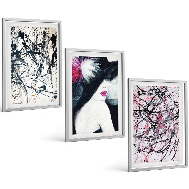 Trzyczęściowy Zestaw Obrazów ArtPrintCave 40x60 cm Srebrna rama Abstrakcyjne wzory farb kapelusz 1 kpl.