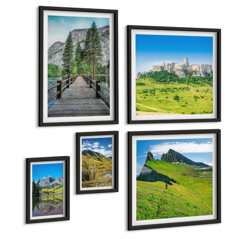 Galeria 5 Obrazów ArtPrintCave (2x50x50+2x20x30+40x60cm) Czarna rama Wodospady góry chmury jesień 1 kpl.