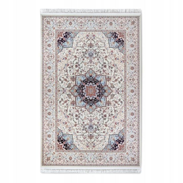 Dywan Villeroy&Boch 155x235 cm, kremowy niebieski tradycyjny wzór, z frędzlami, do salonu, 1 szt.