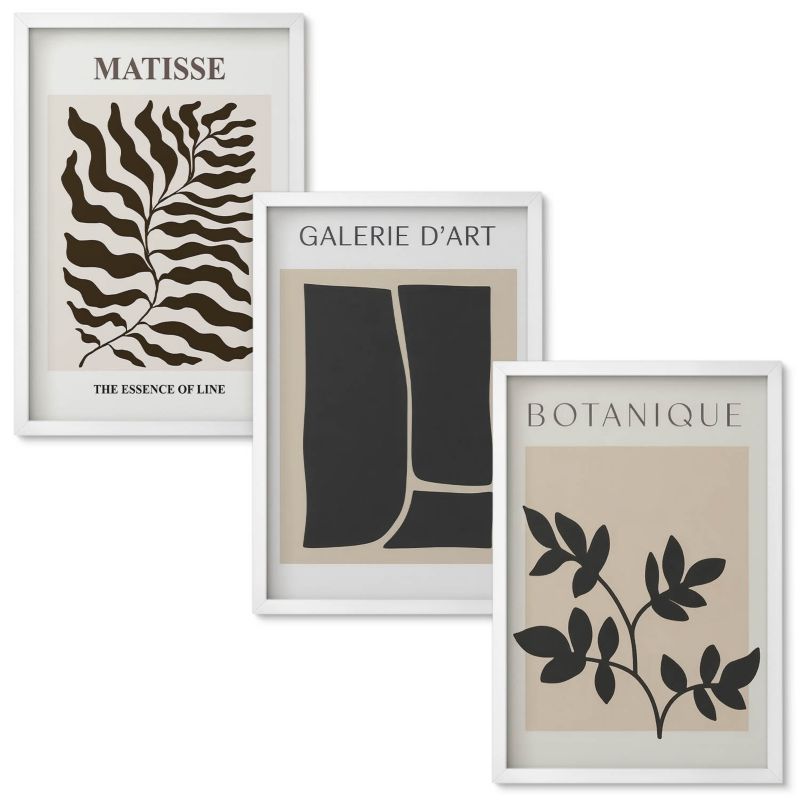 Zestaw obrazów Wallfluent Minimalistyczne postery roślinne Biała rama 40x60 cm 3 szt.