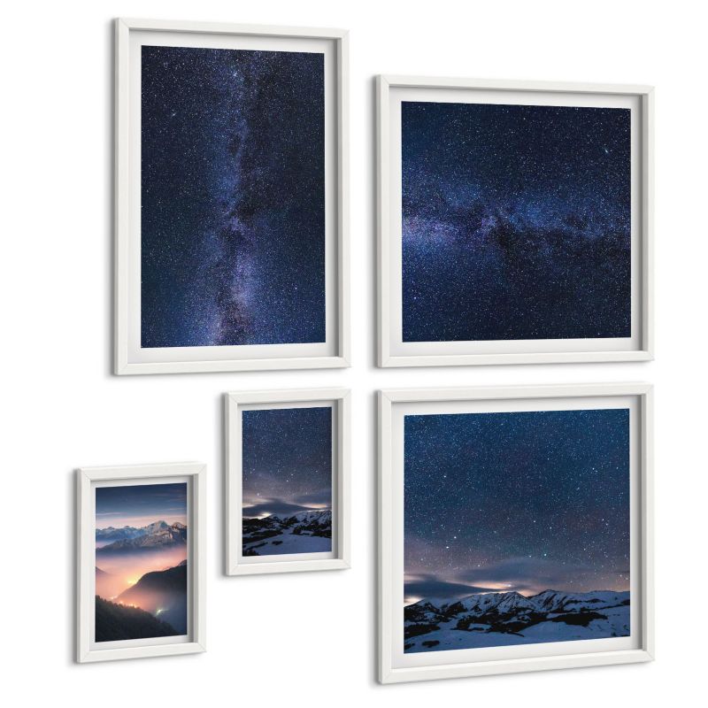 Zestaw 5 Obrazów ArtPrintCave (2x50x50+2x20x30+40x60cm) Biała rama Górskie jeziora odbicie skały 1 kpl.