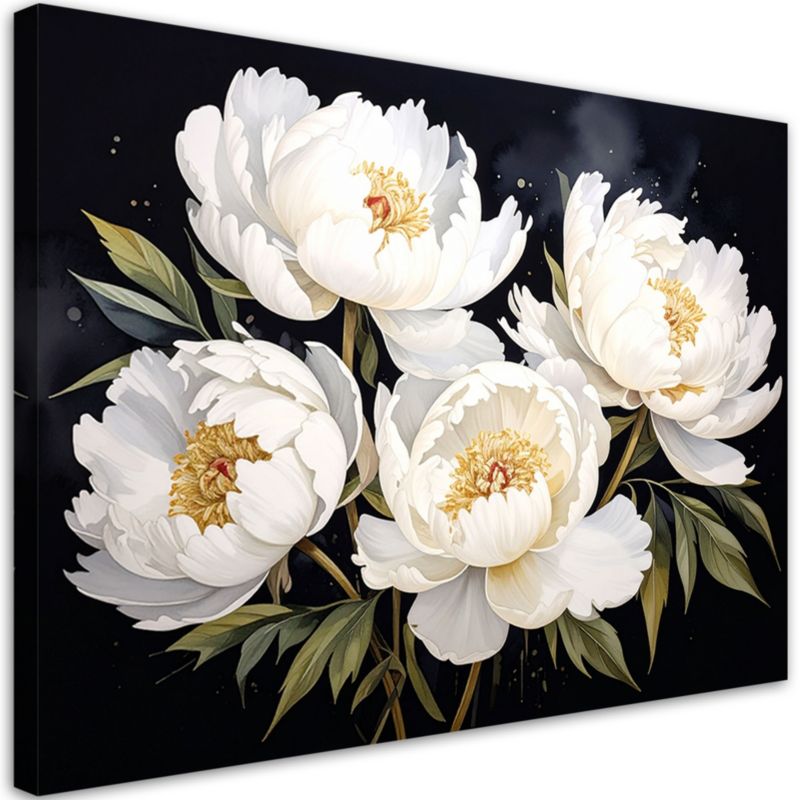 Obraz do salonu sypialni kuchni biura loftu Feeby Białe piwonie kwiaty 100x70cm 1szt