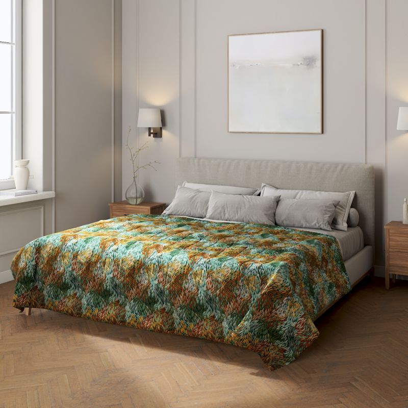 Narzuta pikowana w pasy Dekoria 130 x 210 cm abstrakcyjny zielono-pomarańczowy wzór 1 szt.
