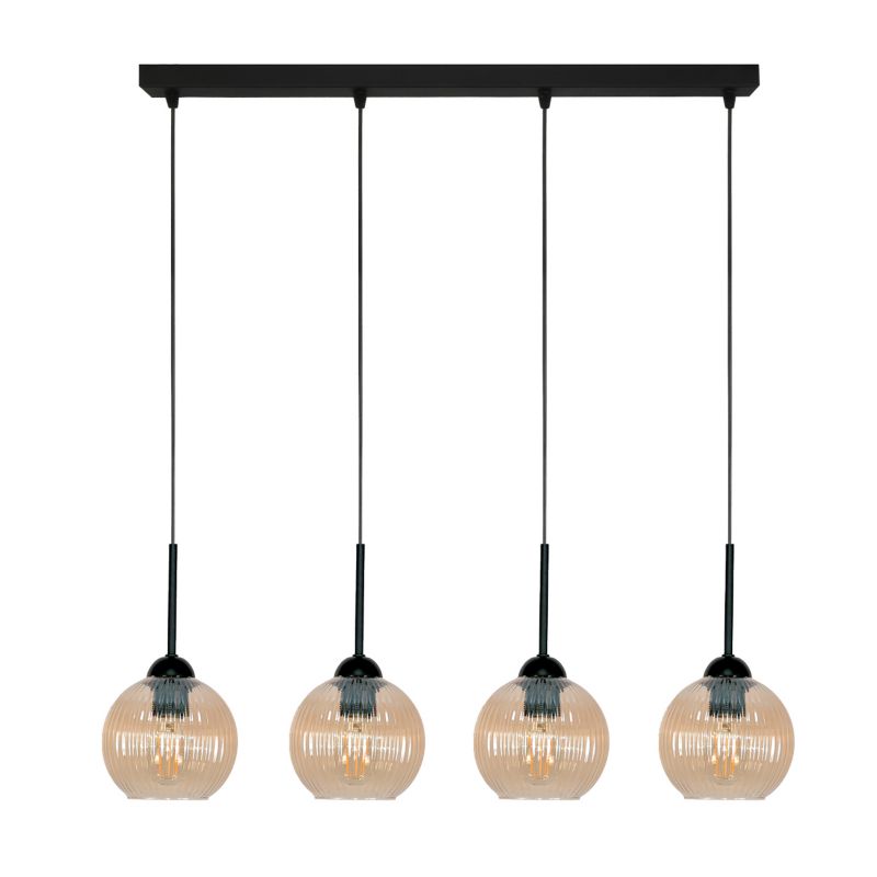 Lampa wisząca listwa EDYLIT 4xE27 bursztynowe klosze czarna nowoczesna nad stół PION 15-031 1 szt.