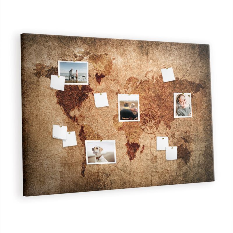 Tablica Korkowa Na Płótnie Tulup 140x100 cm Antyczna mapa świata stylizowana Ozdobna loft Pinezki drewniane 1 kpl