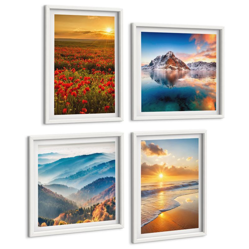 Czteroczęściowy Zestaw Obrazów ArtPrintCave (2x50x50+2x40x60cm) Biała rama Krajobrazy gór i morza zachód 1 kpl.