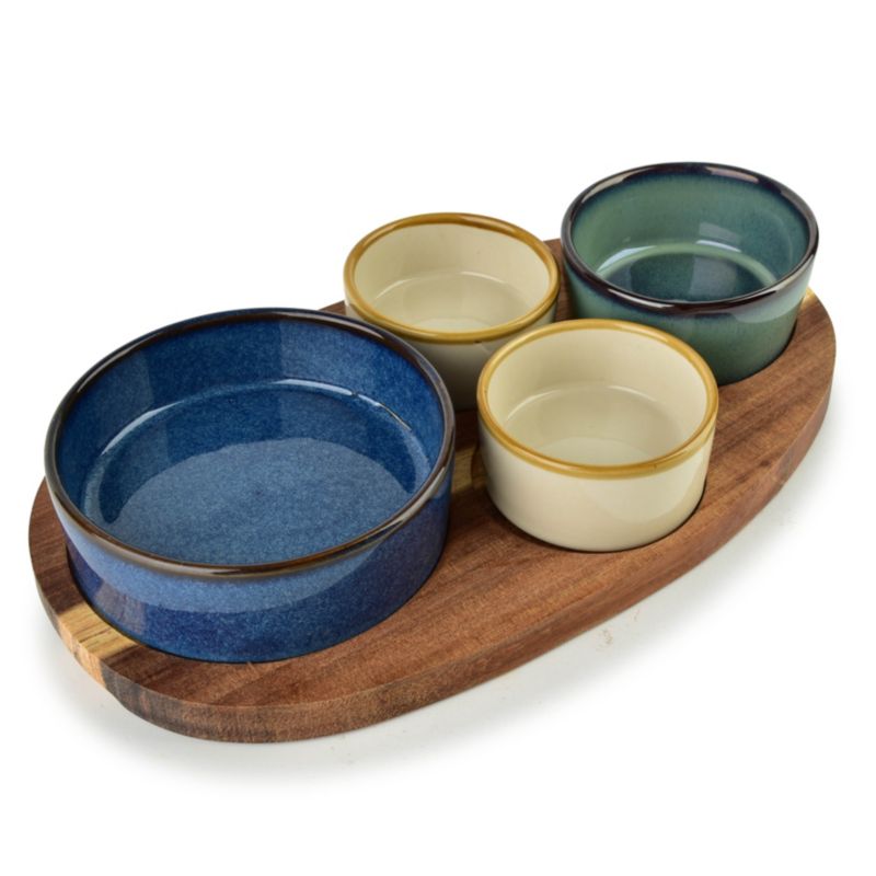 Deska z miskami Drewno akacjowe MODERN KITCHEN 28x16x1,2 cm multikolor kpl