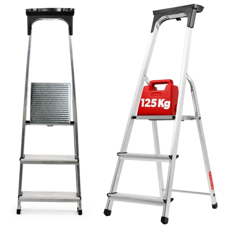 Drabina KADAX Aluminiowa Domowa 3 Stopniowa Składana Półka 125kg Produkt Polski 1szt.