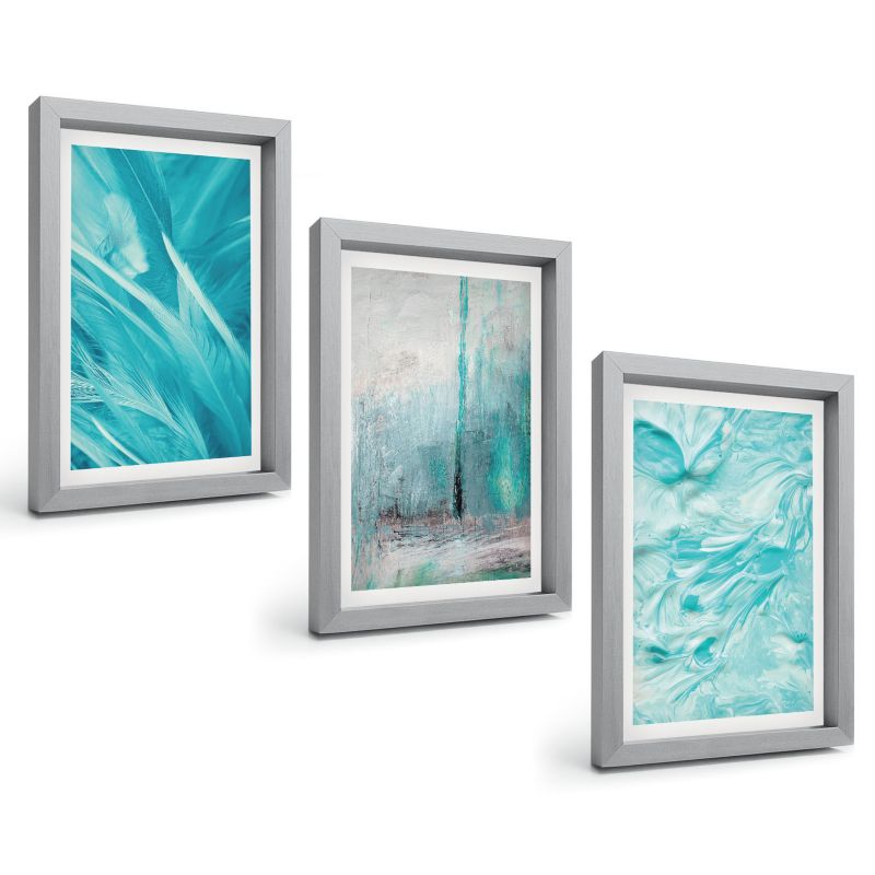 Galeria 3 Obrazów w Srebrnej Ramie ArtPrintCave 20x30 cm Komplet ścienny Błękitne odcienie wzory abstrakcyjne 1 kpl.