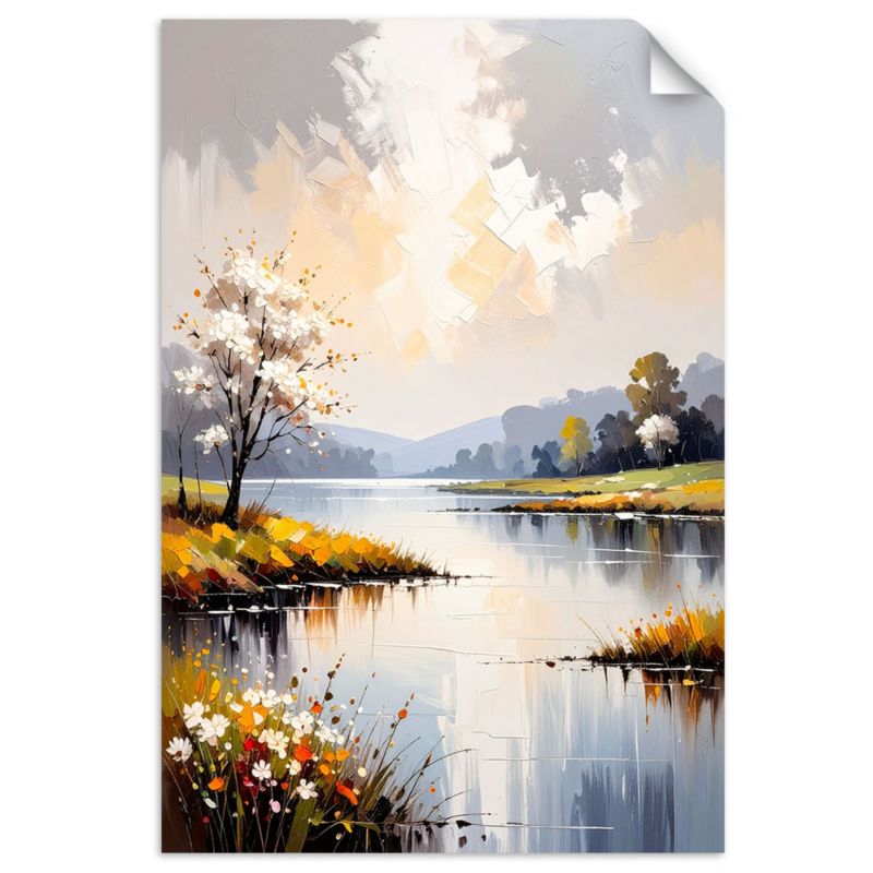Plakaty samoprzylepne do salonu sypialni Feeby Krajobraz Jezioro Drzewa Natura 90x130cm 1szt