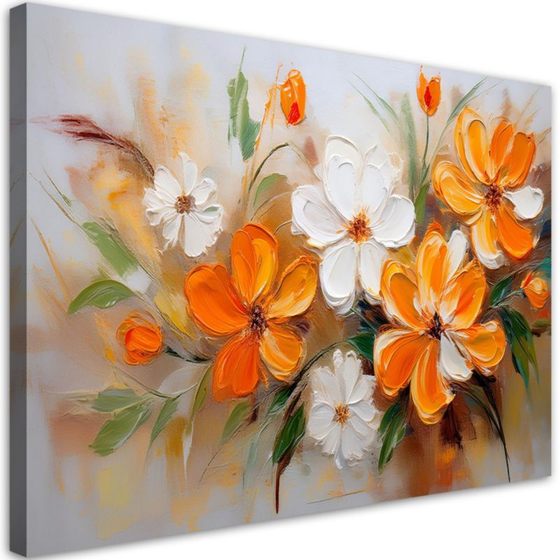 Obraz na płótnie Feeby Biało Pomarańczowe Polne Kwiaty 100x70cm 1szt