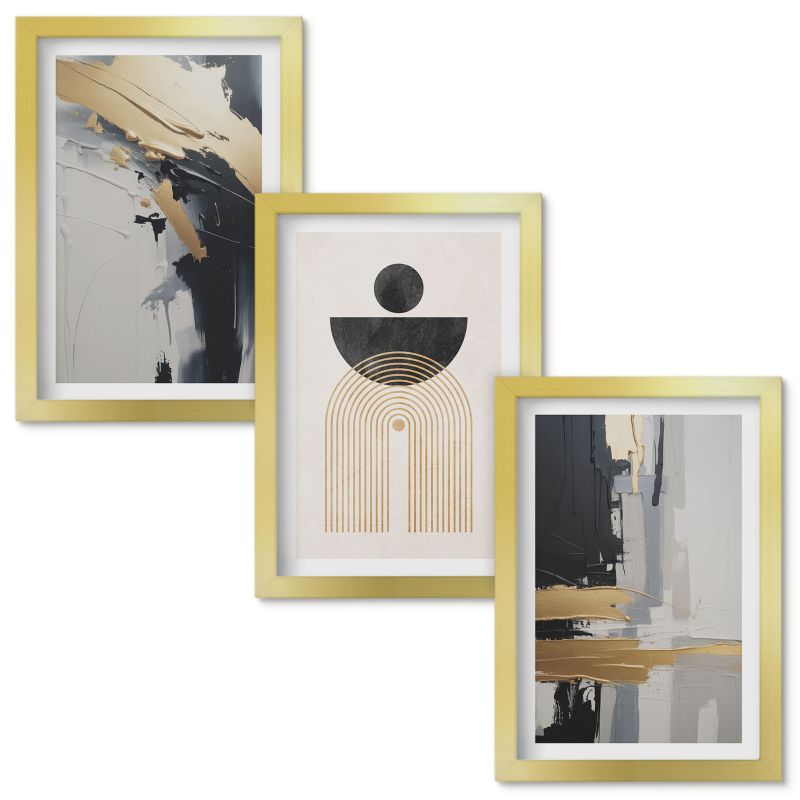 Obrazy do Salonu Wallfluent Geometria abstrakcyjna elegancja Złota rama 20x30cm 3 szt.