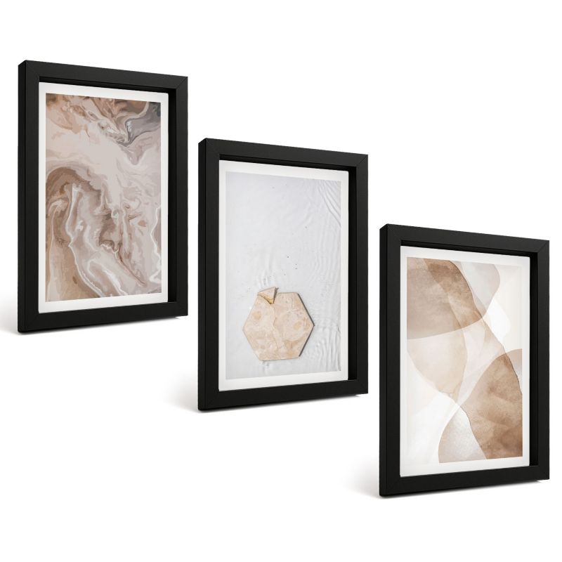 Zestaw Obrazów 3 Częściowy ArtPrintCave Czarne Ramki 20x30 cm Dekoracja do Sypialni Designerska abstrakcja natura 1 kpl.