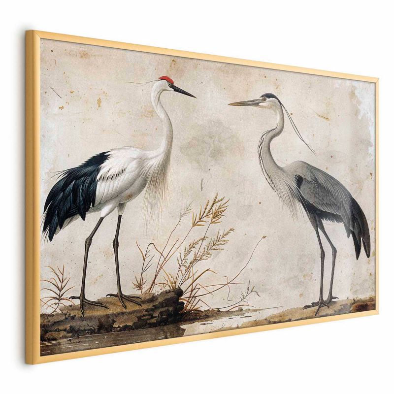 Plakat Artgeist Ptaki z ryciny 90x60 cm z ramą złotą 1 szt