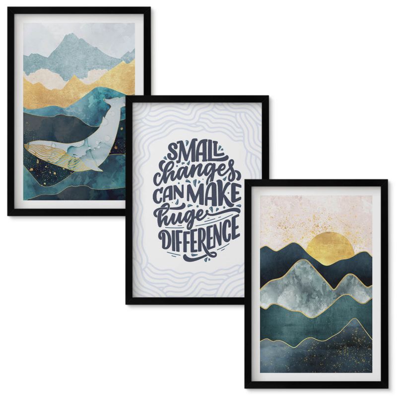 Tryptyk w Ramie Wallfluent Abstrakcyjne góry inspiracja Czarna rama 40x60 cm 3 szt.