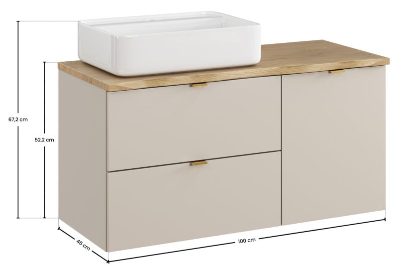 Zestaw mebli łazienkowych Comad Dalia Cashmere 100cm z blatem, szafką z koszem na pranie i umywalką nablatową Magic 1szt