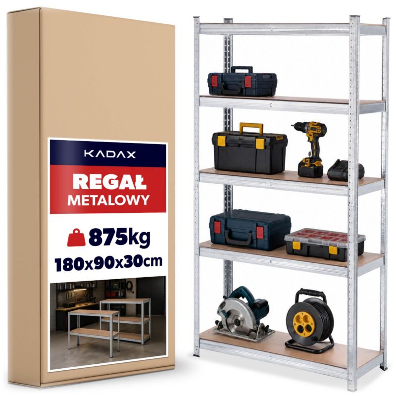 Regał KADAX metalowy magazynowy Garażowy 5-Poziomowy 180x90x30cm 875kg 1szt.
