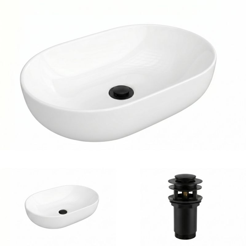 Umywalka nablatowa Helmken 83660000 (60x42.5) Biała + Korek klik-klak Czarny Mat, 1 kpl