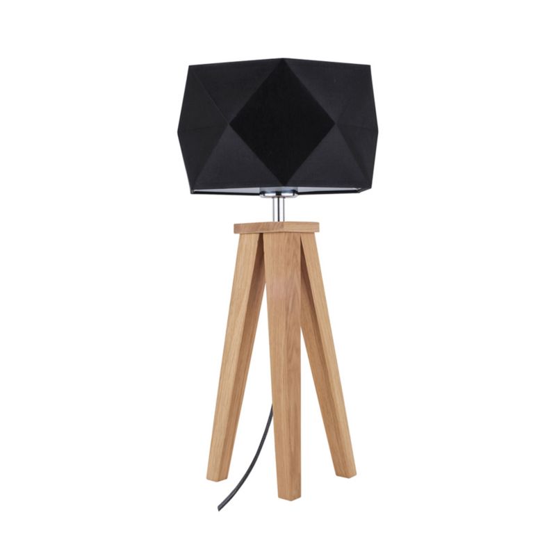 Drewniana Lampa Stołowa SPOT Light 1xE27 Max.60W Dąb Olejowany FSC, Czarny Abażur, Polski Producent, 1szt.