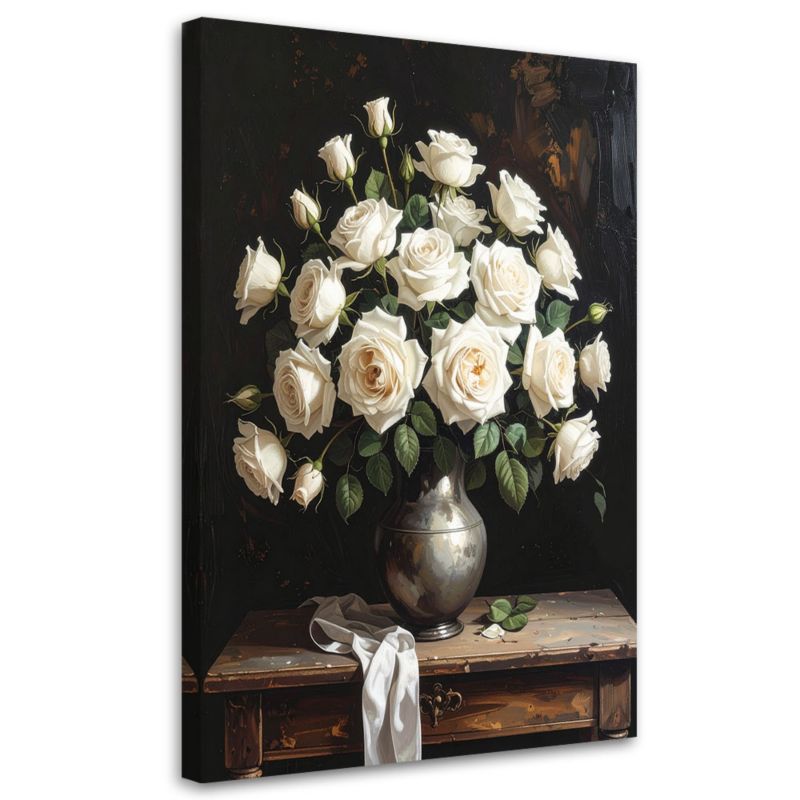 Obraz pionowy do salonu sypialni biura Feeby Białe róże w wazonie 80x120cm 1szt