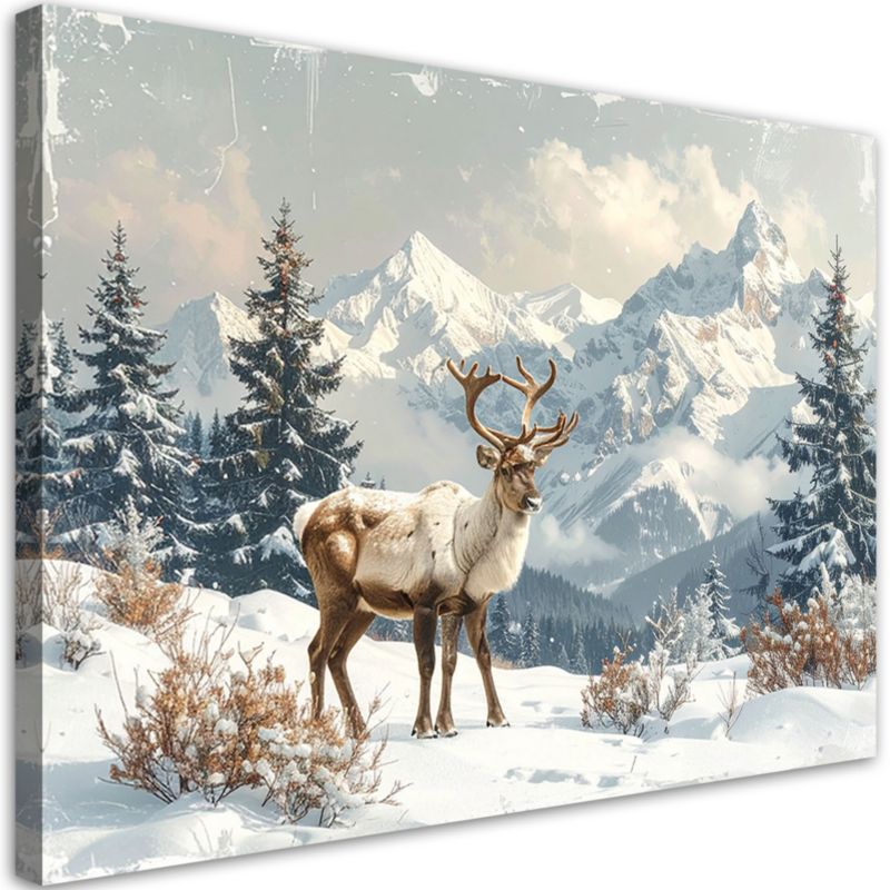 Obraz do salonu jadalni biura Feeby Renifer zima śnieg pejzaż górski 100x70cm 1szt