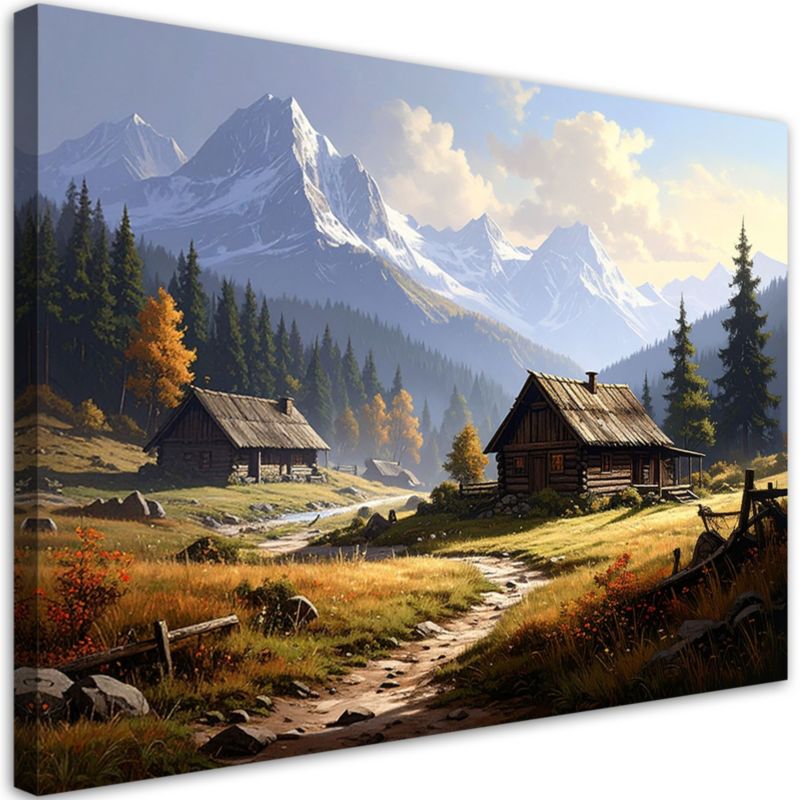 Obraz do salonu sypialni kuchni biura Feeby Krajobraz górski domki 100x70cm 1szt
