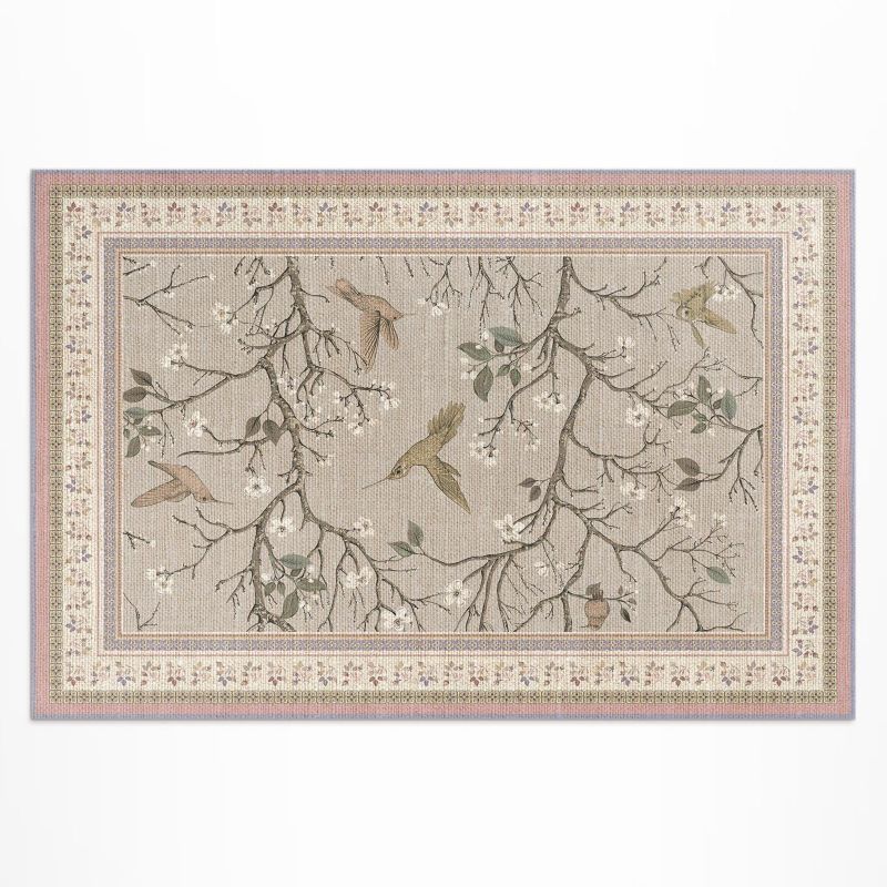 Zewnętrzny Dywan Winylowy Wallfluent 120x180 cm Delikatne Kwiatowe Tło Z Ptakami 1 szt.