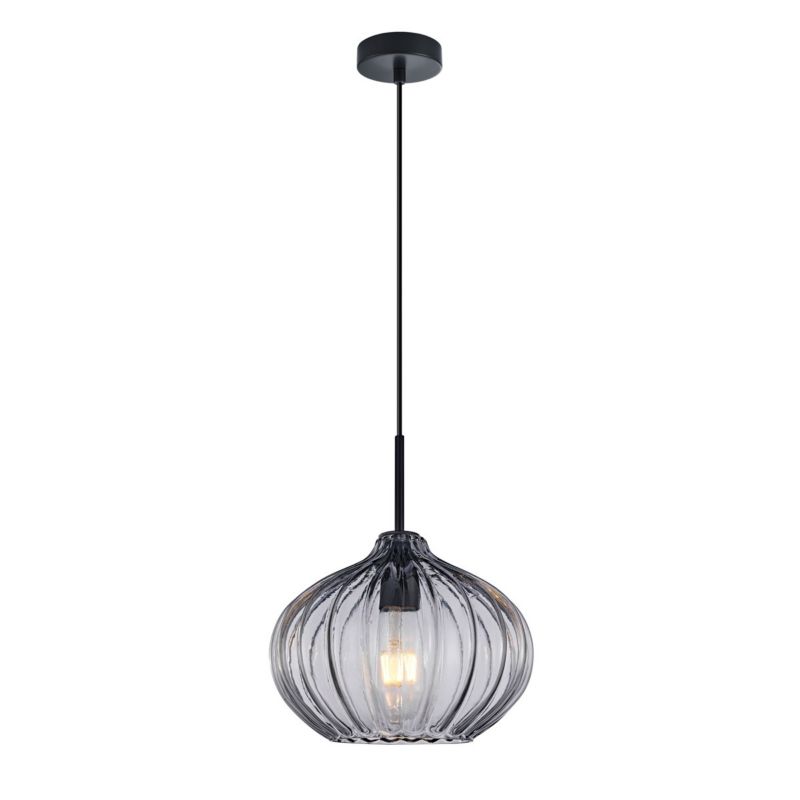 Lampa wisząca dymiony szklany klosz Italux Pansol czarna 1xE27x40W IP20 wym:107x25x25cm - 1 szt.